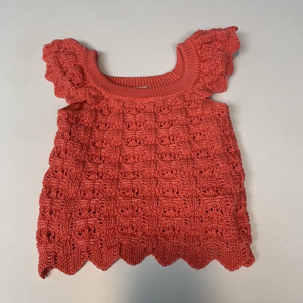 Haute Hippie Top Girls 8 Crochet Flutter Sleeve Boho Coral Knit Pink Lined